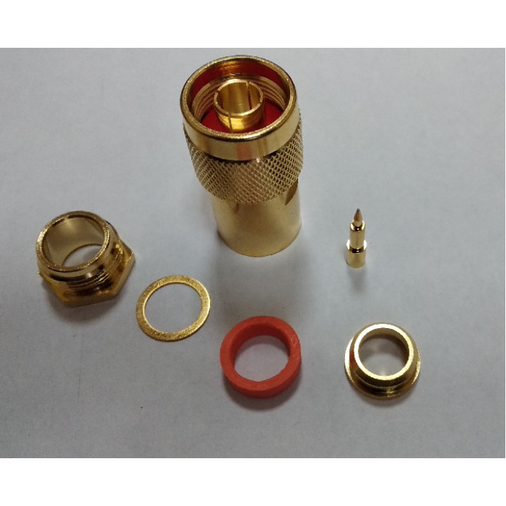 Разъем N Male на кабель RG-8 центр O2,8mm (Пайка), GOLD
